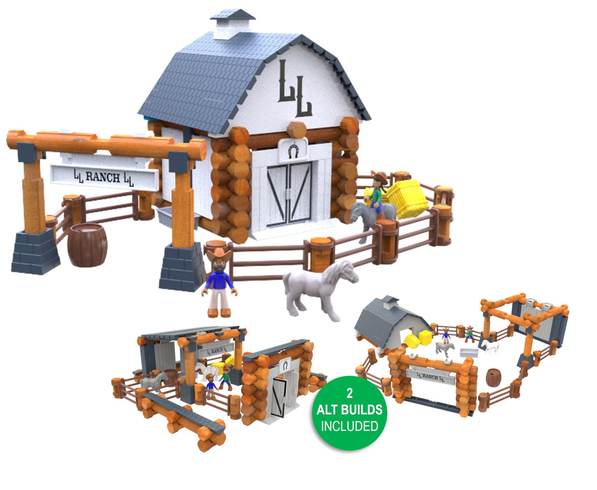Lincoln Logs Big Sky Ranch pieces show real wood construction for durable imaginative play.