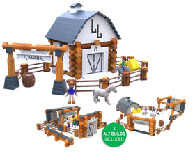 Lincoln Logs Big Sky Ranch pieces show real wood construction for durable imaginative play.
