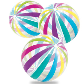 LINE42 42-inch rainbow beach ball floating in pool for pool party fun.