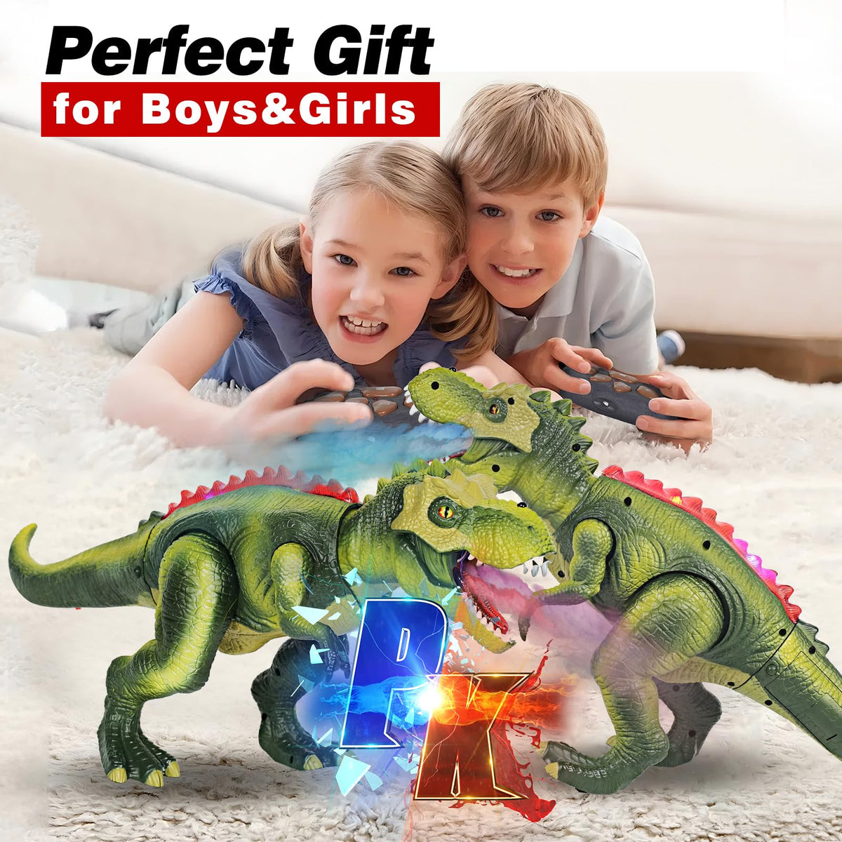 LINEQIC dinosaur roar and light show adds dramatic sensory effects.
