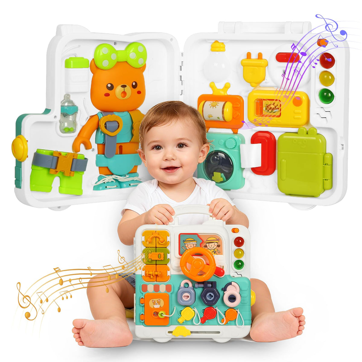 LINEQIC Busy Board multisensory-play invites learning through touch, sound, and motion