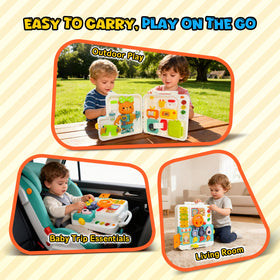 LINEQIC Montessori Busy Board traffic-signal cues support early cause-and-effect learning