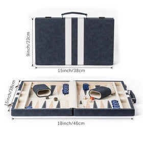 Lingle backgammon 15-inch blue logo on latches adds stylish branding