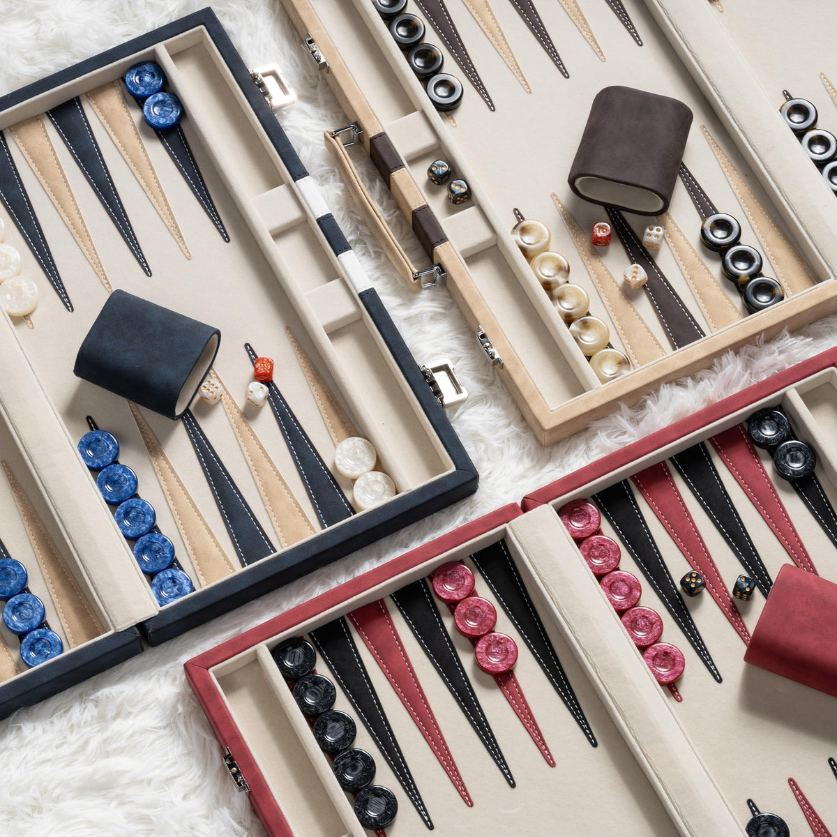 Lingle backgammon 15-inch blue portable travel set with leather handle for easy carry
