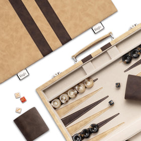 Lingle backgammon 15-inch folded case with faux leather exterior for elegant storage.