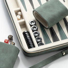 Lingle backgammon green chips in faux horn for authentic look