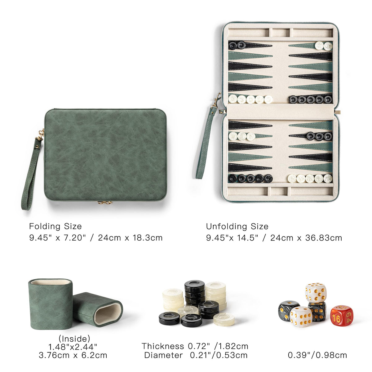 Lingle backgammon green dice cups neatly stored
