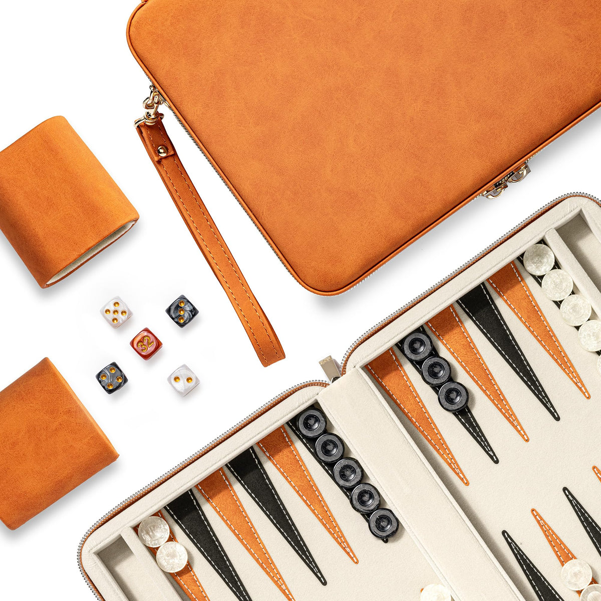 Lingle backgammon orange folding case closed, compact travel companion