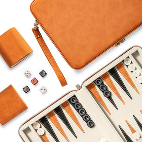 Lingle backgammon orange folding case closed, compact travel companion