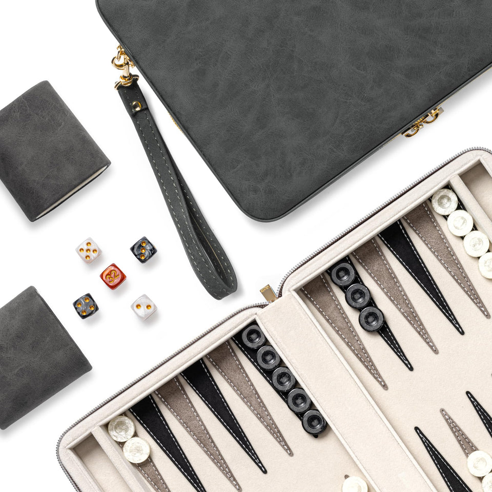 Lingle backgammon set case closed for travel and storage.