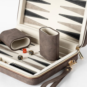 Lingle backgammon set open view showing compartments and components