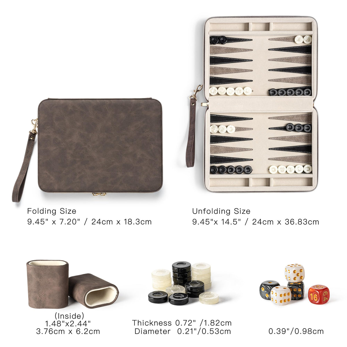 Lingle backgammon set with five dice for diverse game setups