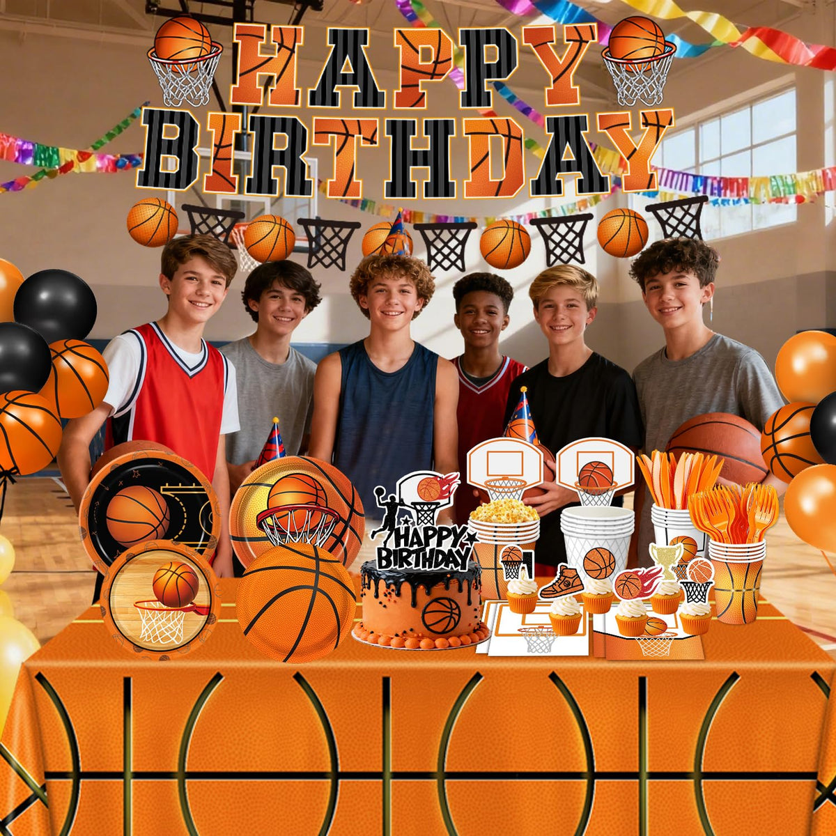 LINHAXM basketball banner to create instant party focal point.