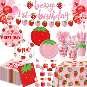 Linhaxm Berry First banner adds a festive strawberry-themed backdrop for photos