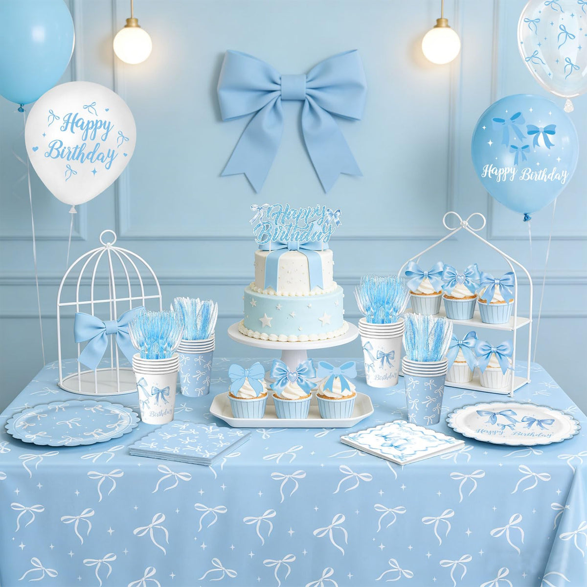 LINHAXM blue bow banner adds festive focal point to any party