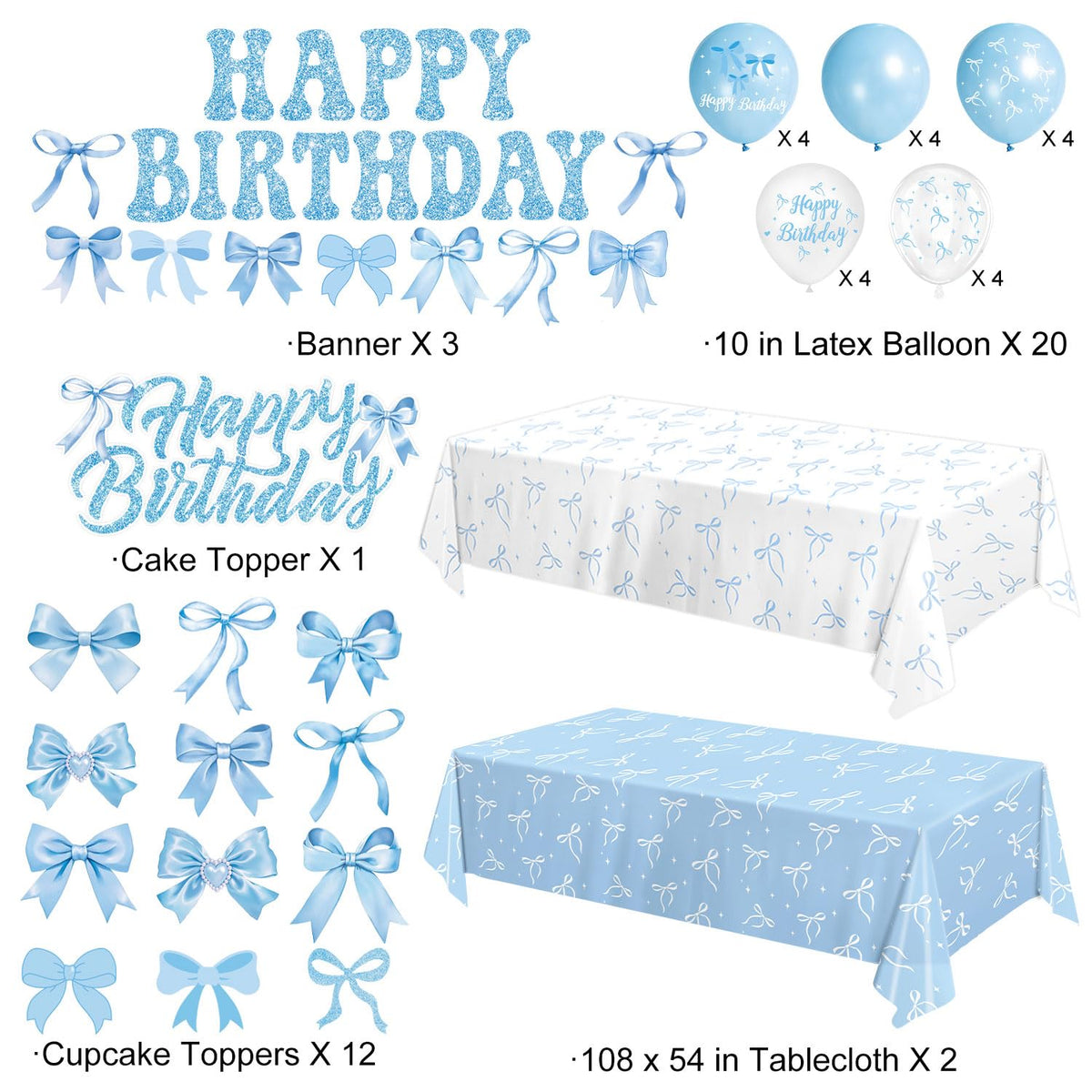LINHAXM blue bow birthday plates 7-inch showcase coordinated color scheme at celebrations