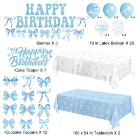LINHAXM blue bow birthday plates 7-inch showcase coordinated color scheme at celebrations