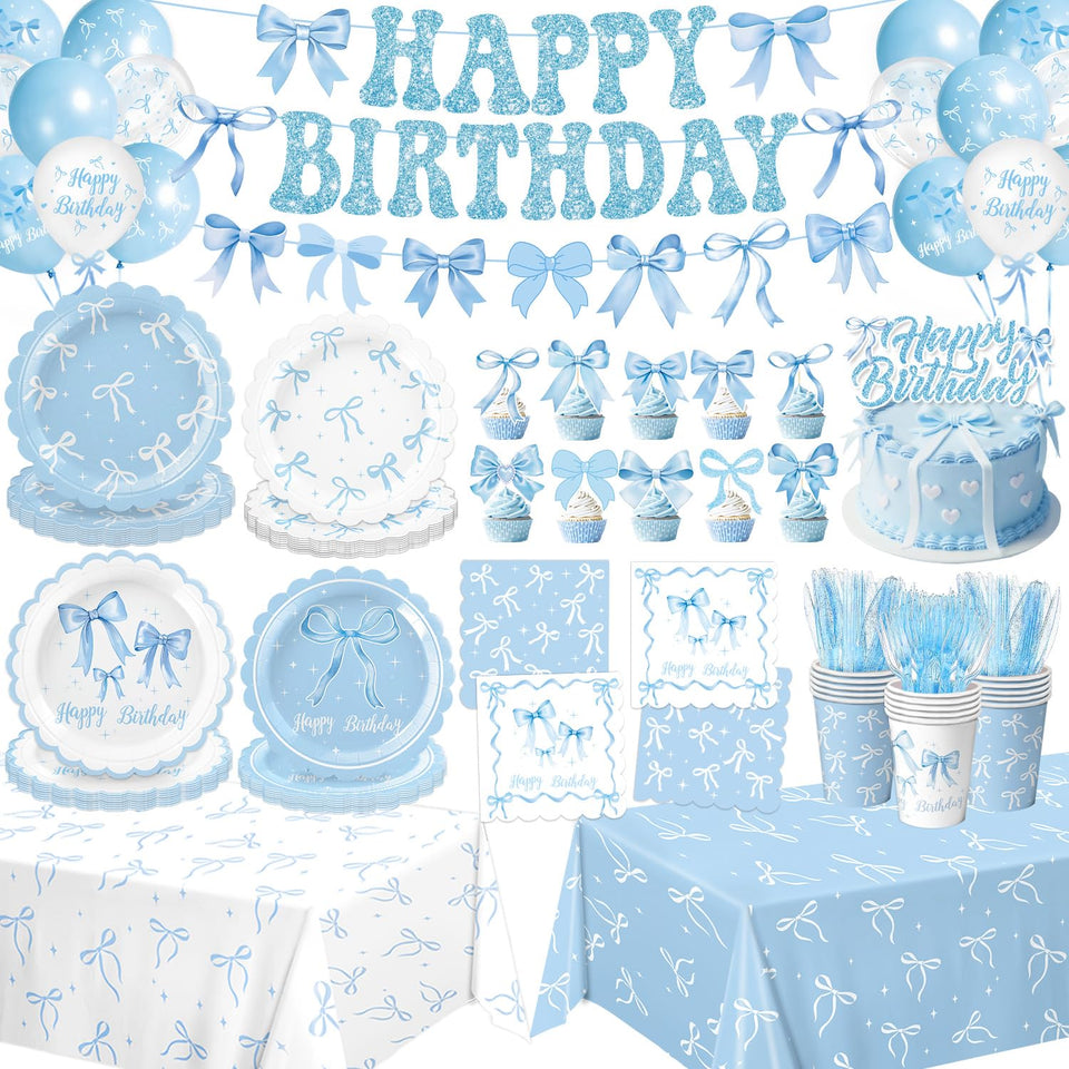 LINHAXM blue bow birthday plates 9-inch add elegant durability for party dining