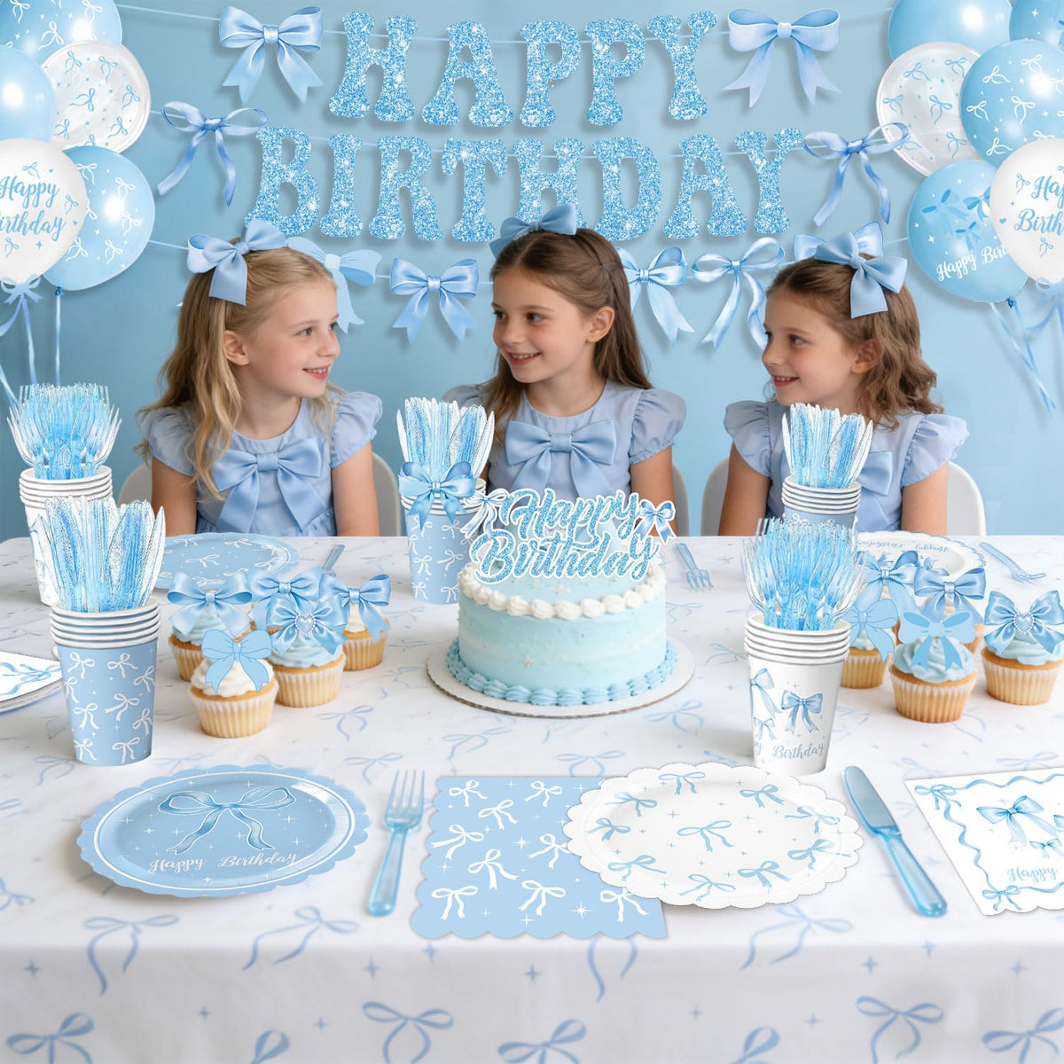 LINHAXM blue bow cupcake toppers decorate treats with cohesive style