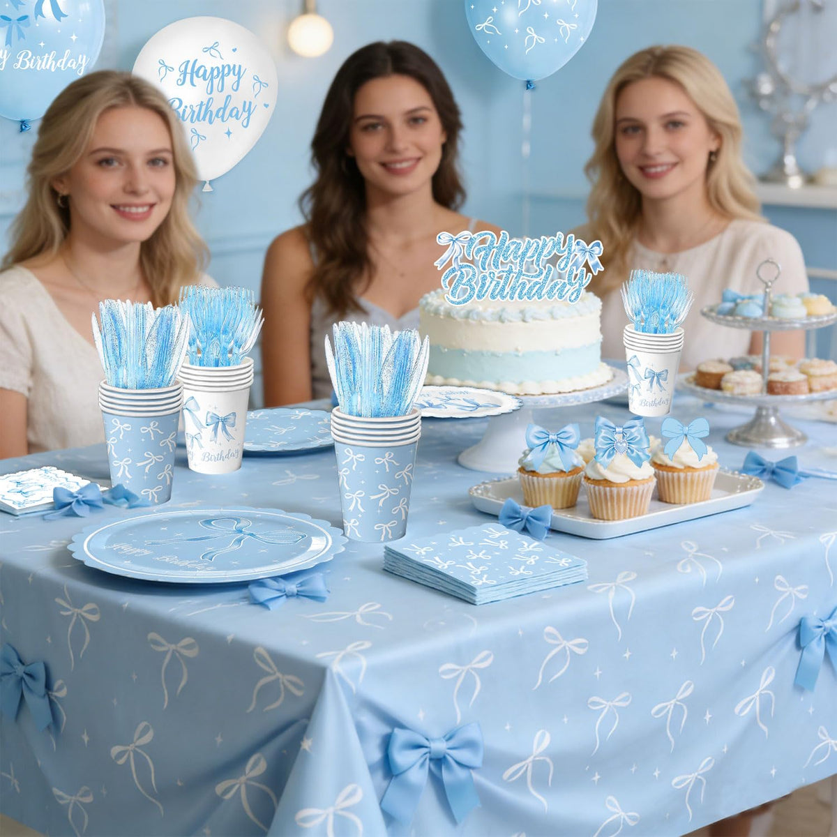 LINHAXM blue bow tablecloths protect surfaces while enhancing ambiance