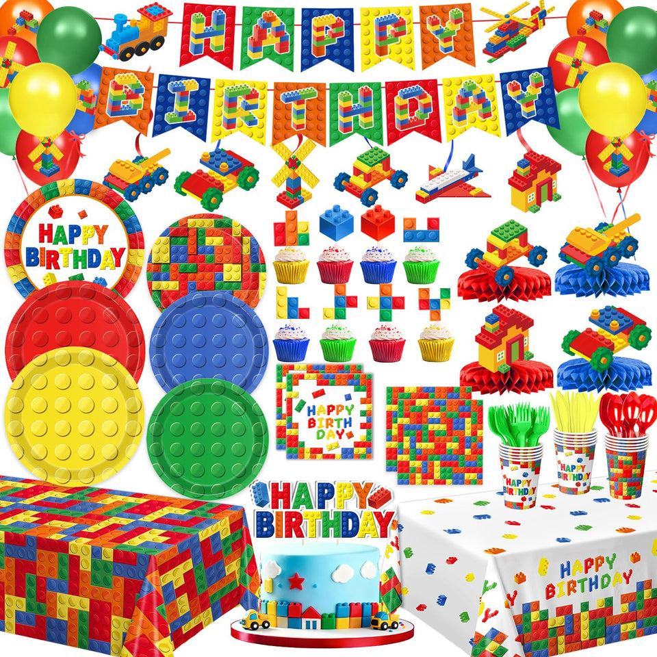 LINHAXM building block plates 9-inch add colorful, kid-friendly partyware