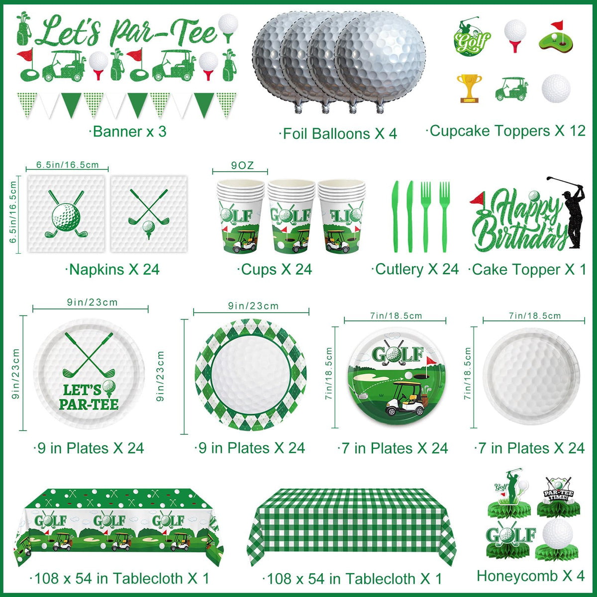 LINHAXM golf birthday napkins match the green theme for cohesive dining