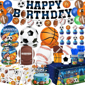LINHAXM sports birthday decorations kit creates a vibrant game-day backdrop.