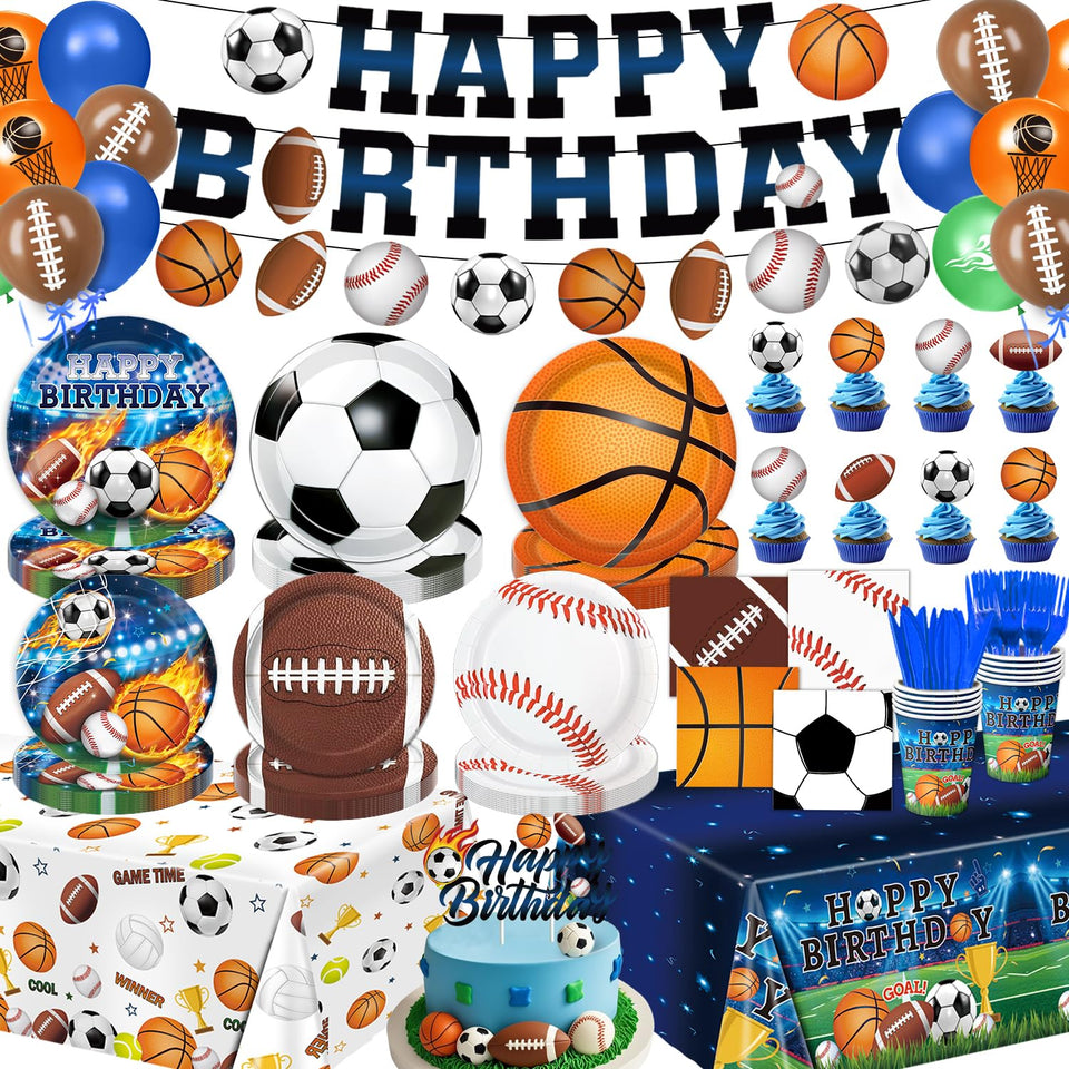 LINHAXM sports birthday decorations kit creates a vibrant game-day backdrop.