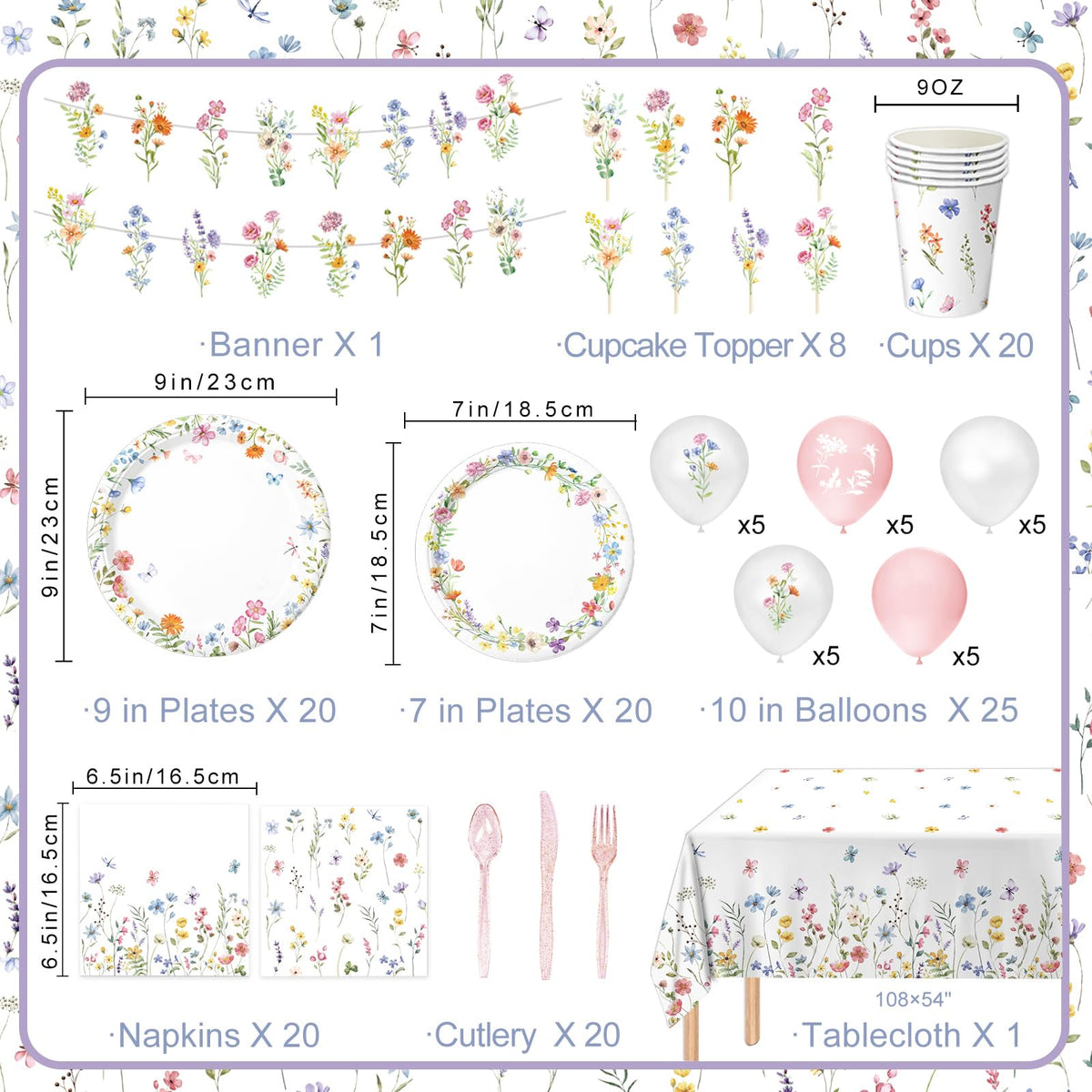LINHAXM Spring Wildflower Plates 7-inch ideal for dessert courses and treats