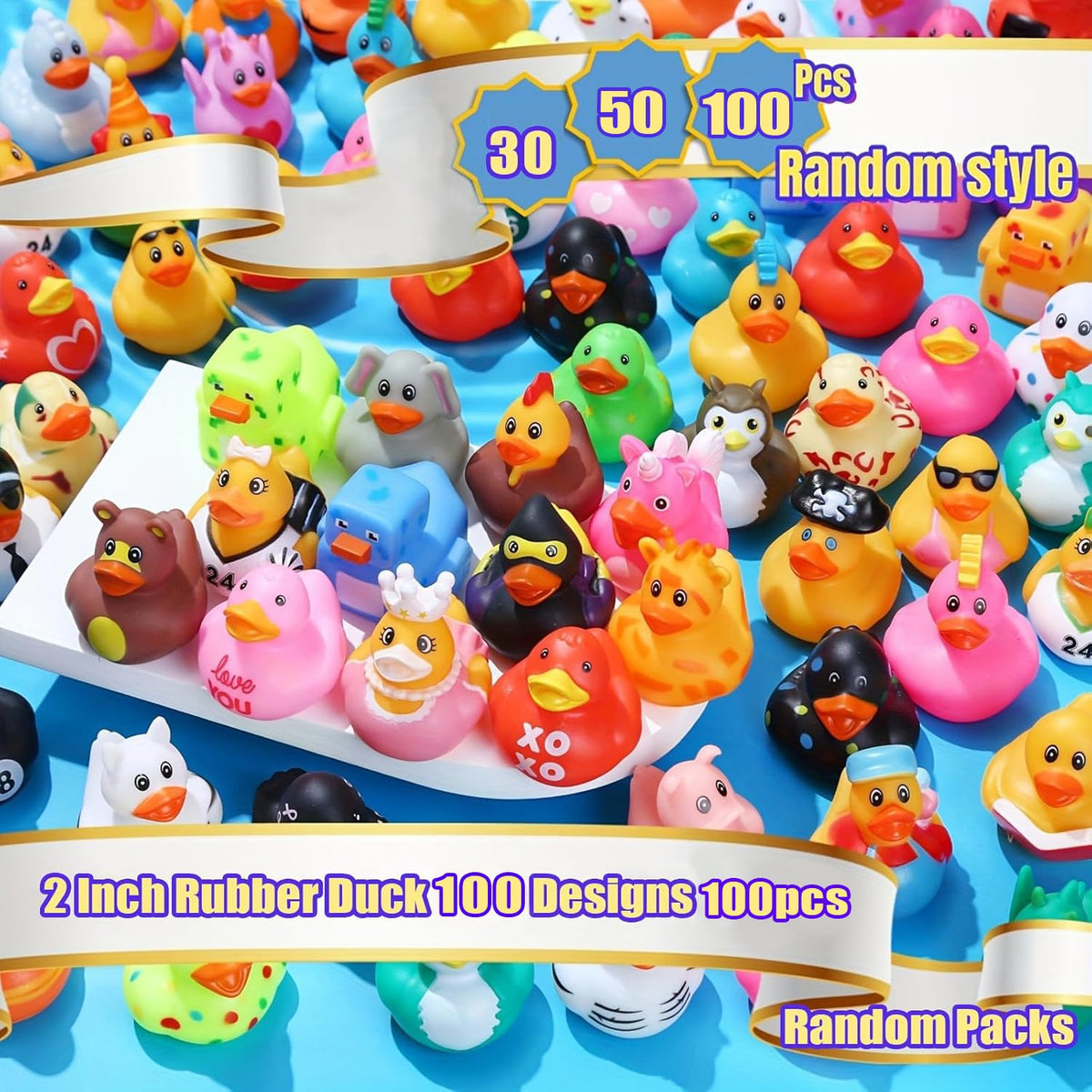 LINICE 2-inch rubber ducks close-up for toddlers' safe bath toys.