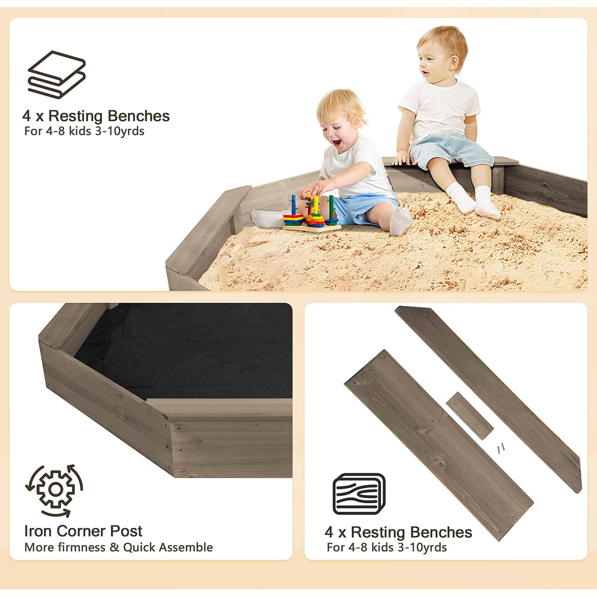 Lininyhao sturdy wooden sandbox frame highlighting durable construction.