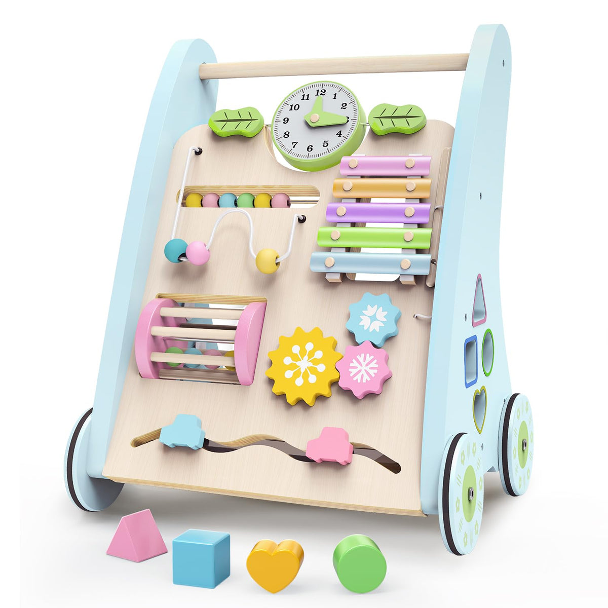 LININYHAO wooden baby walker with activity center supports early learning and mobility.