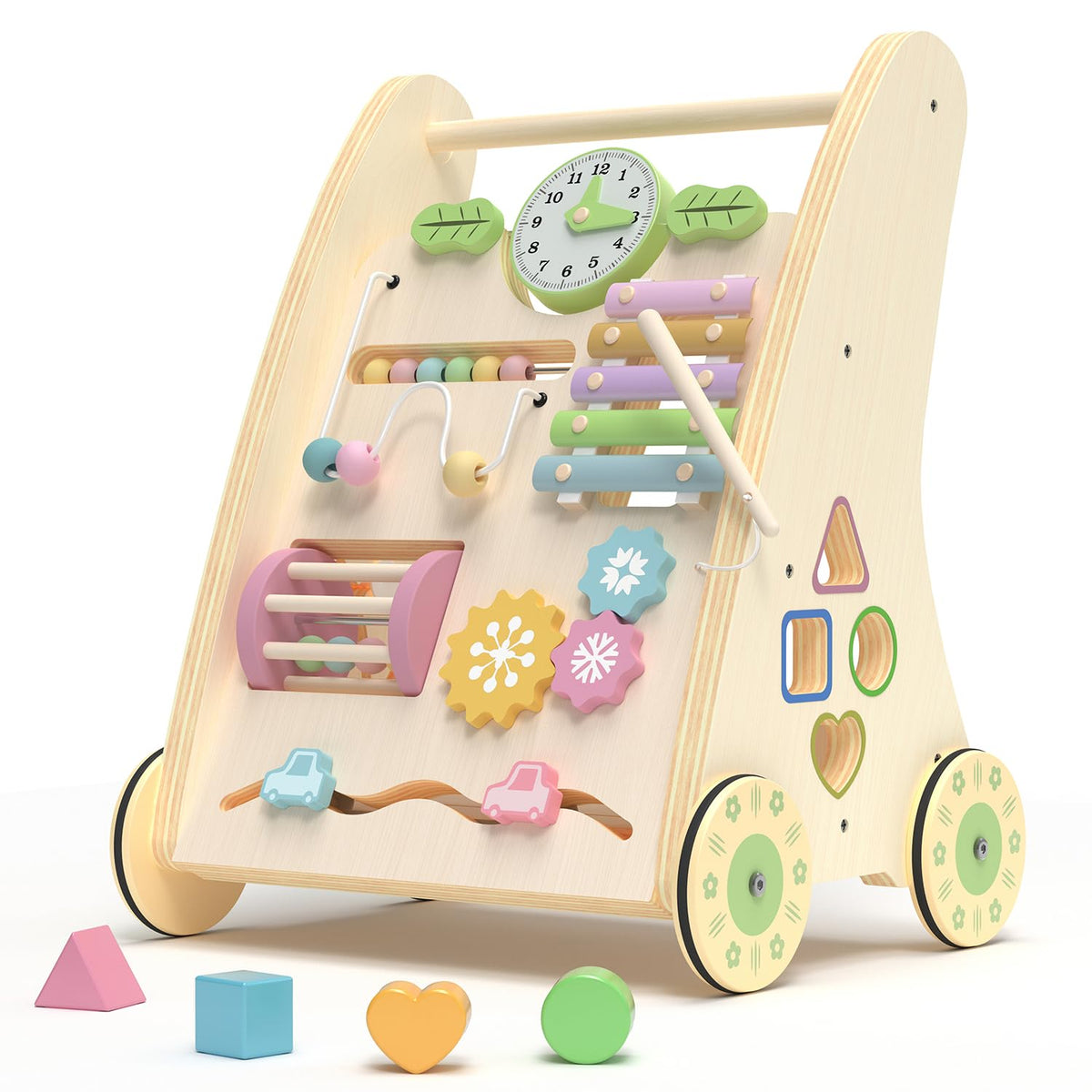 LININYHAO wooden baby walker with activity center for curious babies.