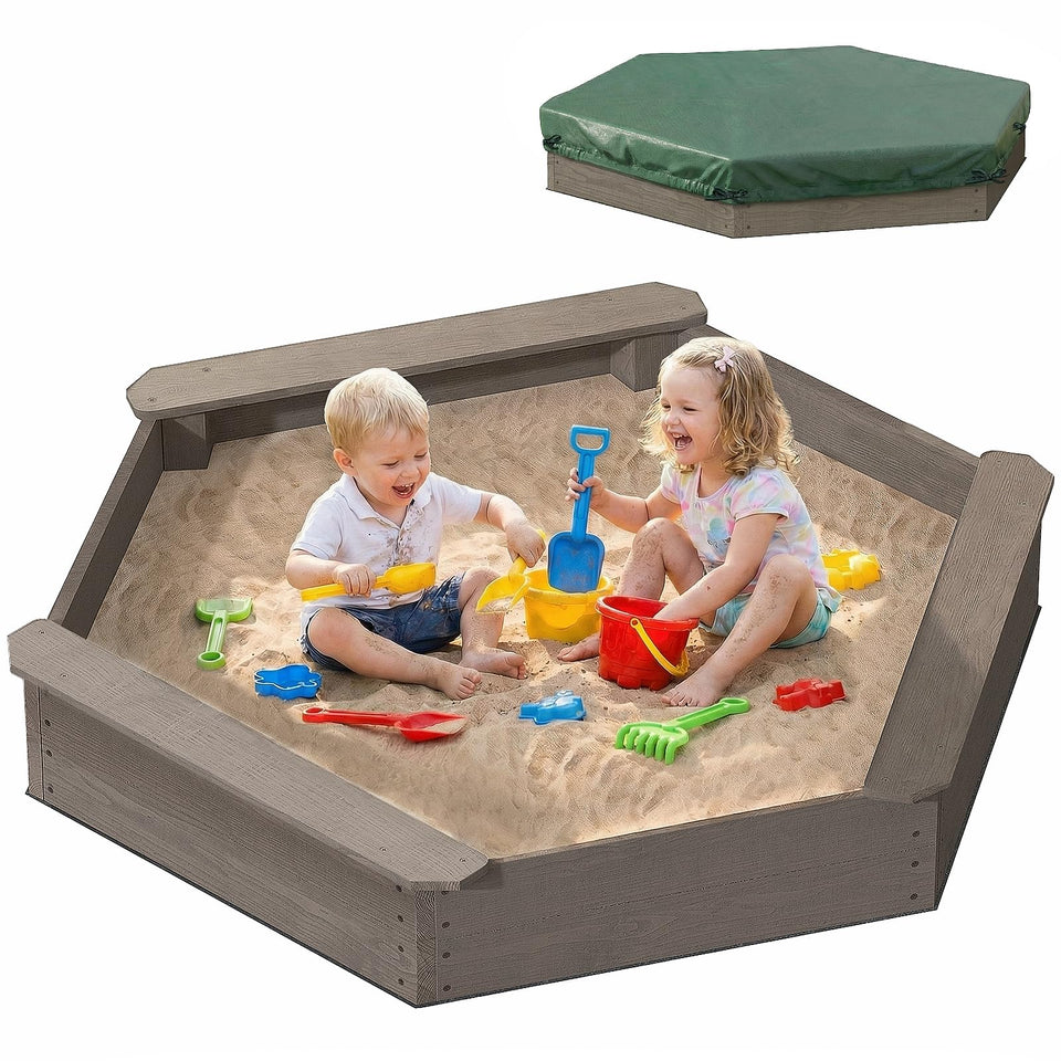 LININYHAO wooden hexagon sandbox with cover for safe outdoor play