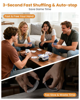 LinkBolt two-deck capacity in-use shot shows simultaneous shuffling for group games