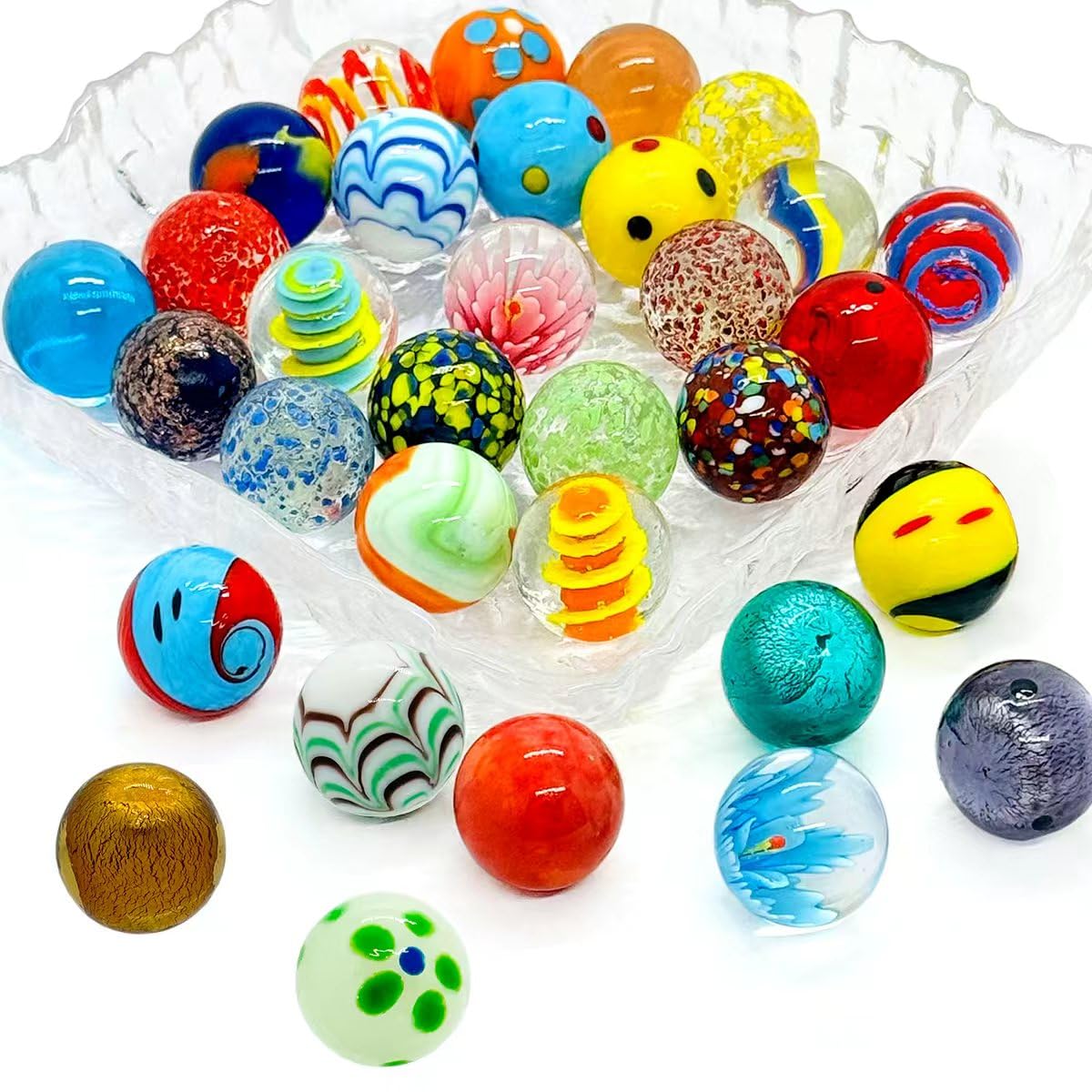 Linkyloop 25mm Large Glass Marbles – 32 Assorted Colors for Kids 3 ...
