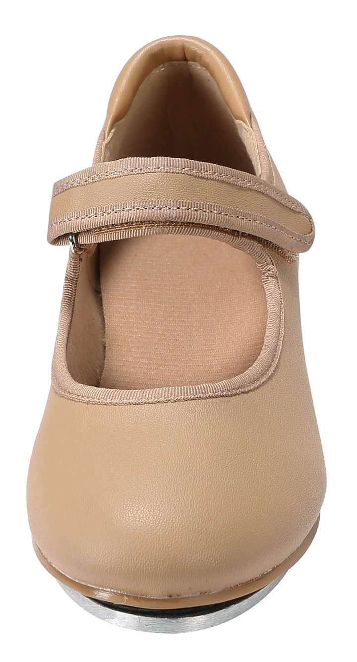Linodes patent easy strap tap shoe brown side view showing durable upper and padded heel collar