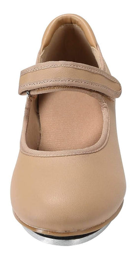 Linodes patent easy strap tap shoe brown side view showing durable upper and padded heel collar