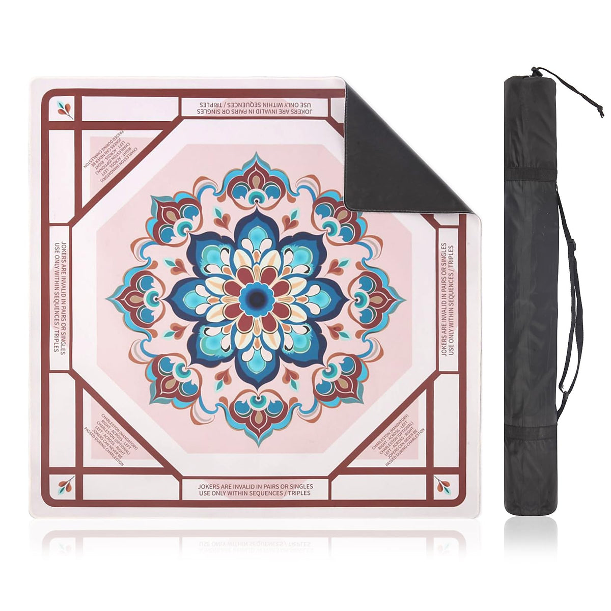 Linoows Mahjong Mat 315x315 with Celestial Bloom pattern for stable play and protection.