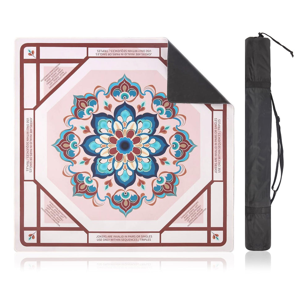 Linoows Mahjong Mat 315x315 with Celestial Bloom pattern for stable play and protection.