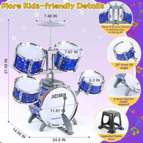 LinseyFun upgraded kids drum set shows medium drums ready for lively practice.