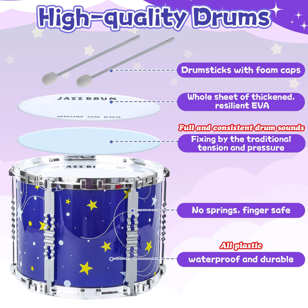 LinseyFun upgraded kids drum set includes small drums for precise tapping.