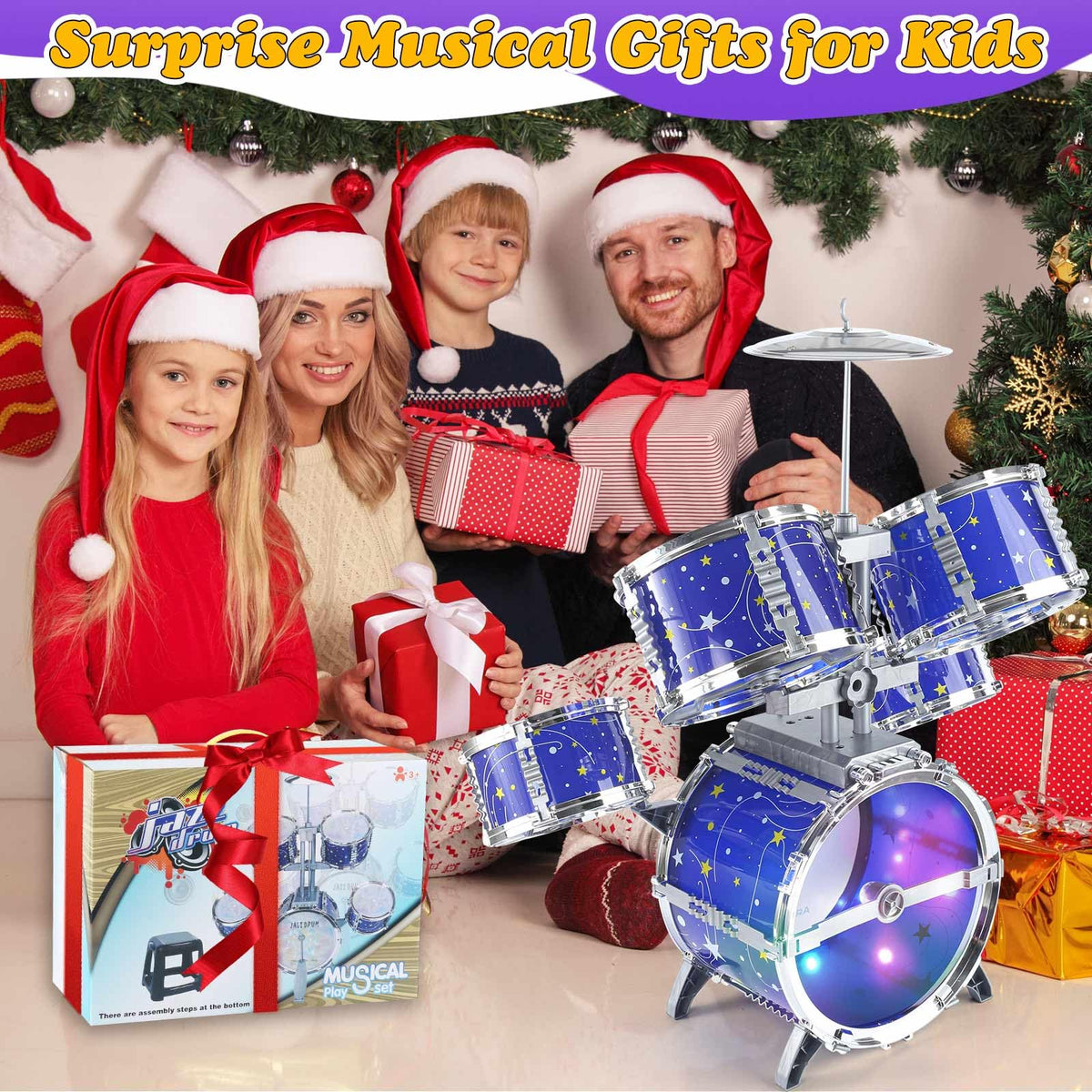 LinseyFun upgraded kids drum set star design with lights inspires magical rhythm play.