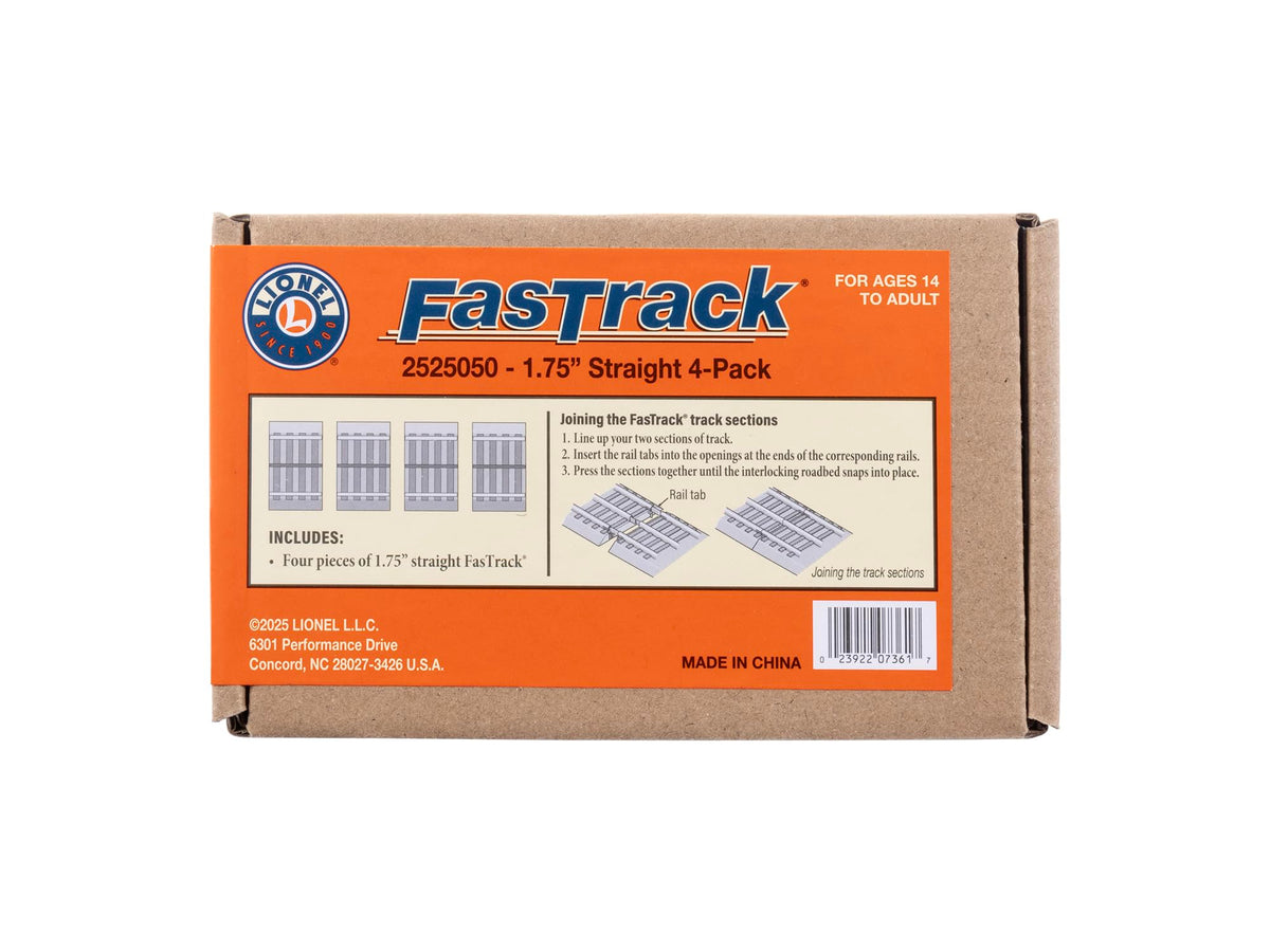 Expanded Lionel FasTrack layout example with extended straight run for better spacing.