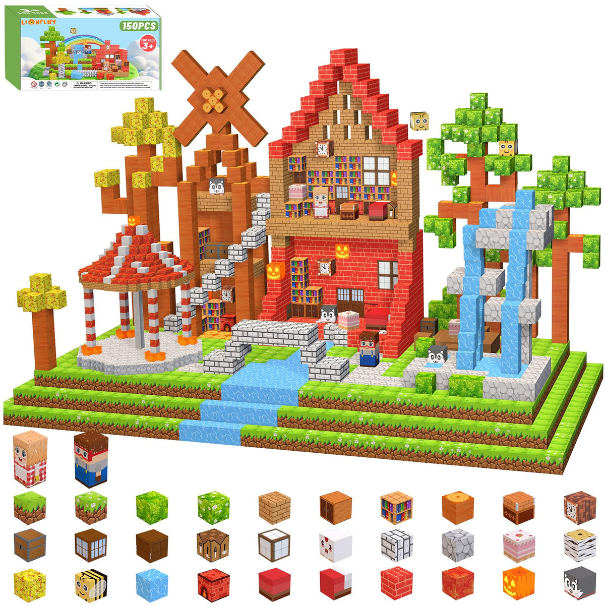 LionFuny 150pcs magnetic blocks set for indoor and outdoor play