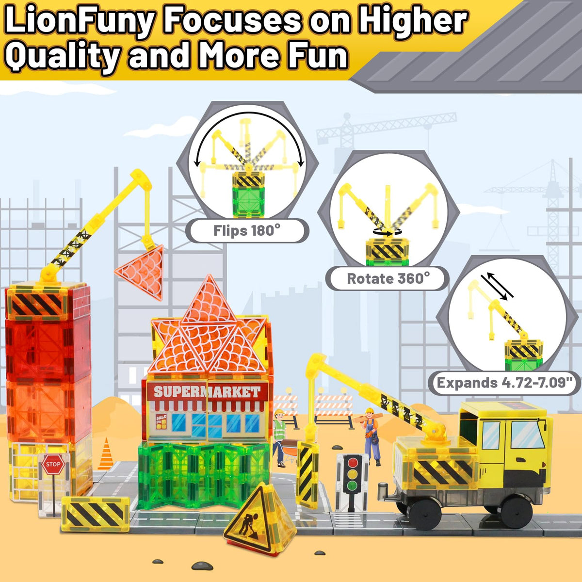 LionFuny rotatable cranes add dynamic construction action for curious hands