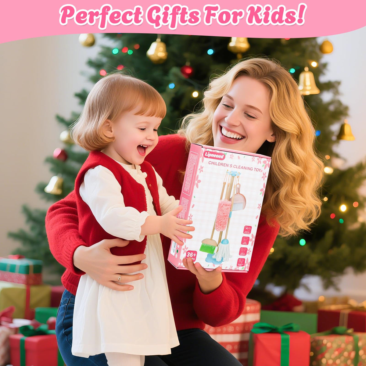 Lipneaed wooden duster encourages pretend cleaning and imaginative chores.