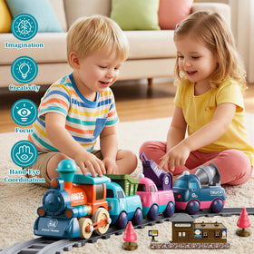 Lipneaed train set easy-build track helps toddlers build confidence with snap-on connections.
