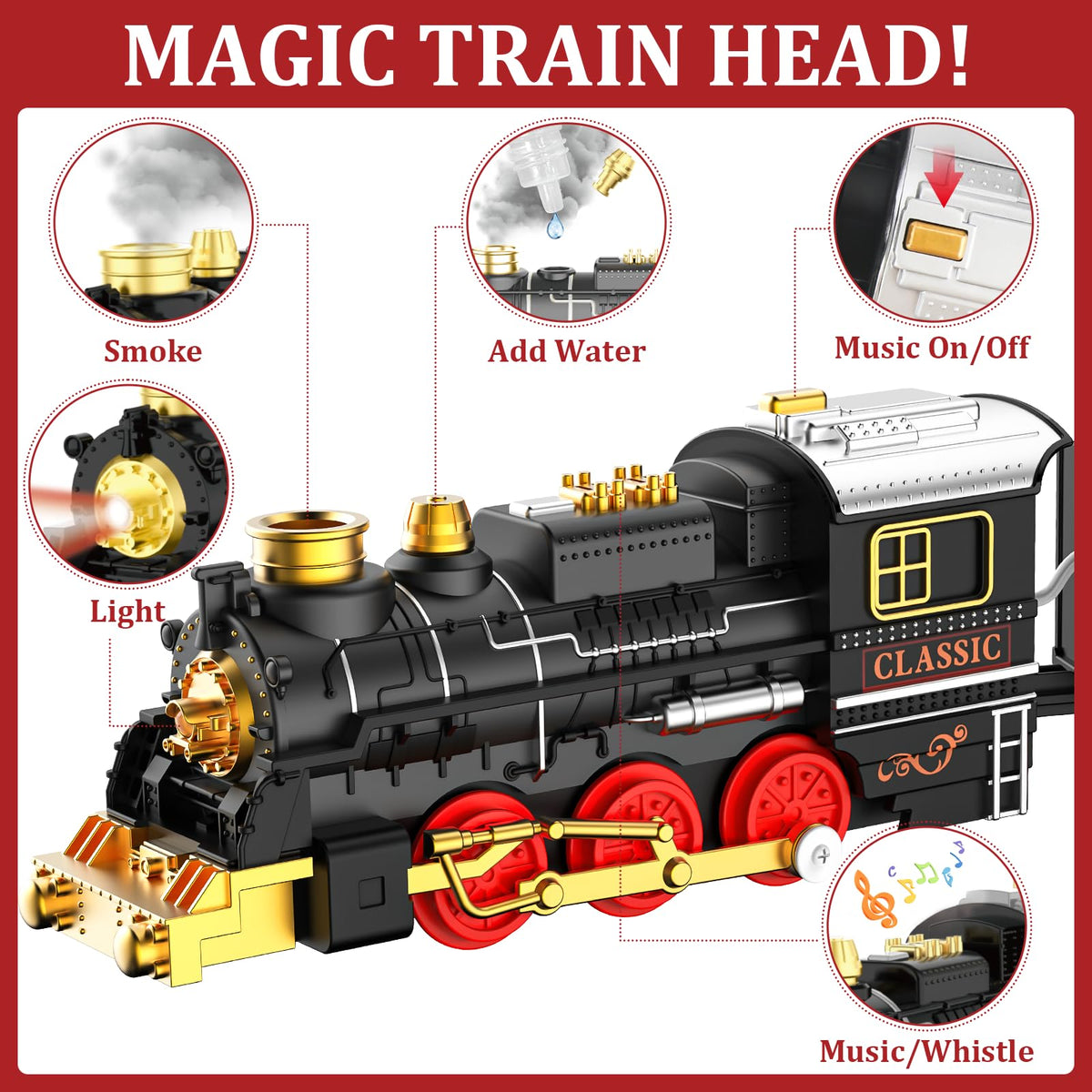 Lipneaed locomotive steam engine delivers realistic motion for imaginative train adventures.