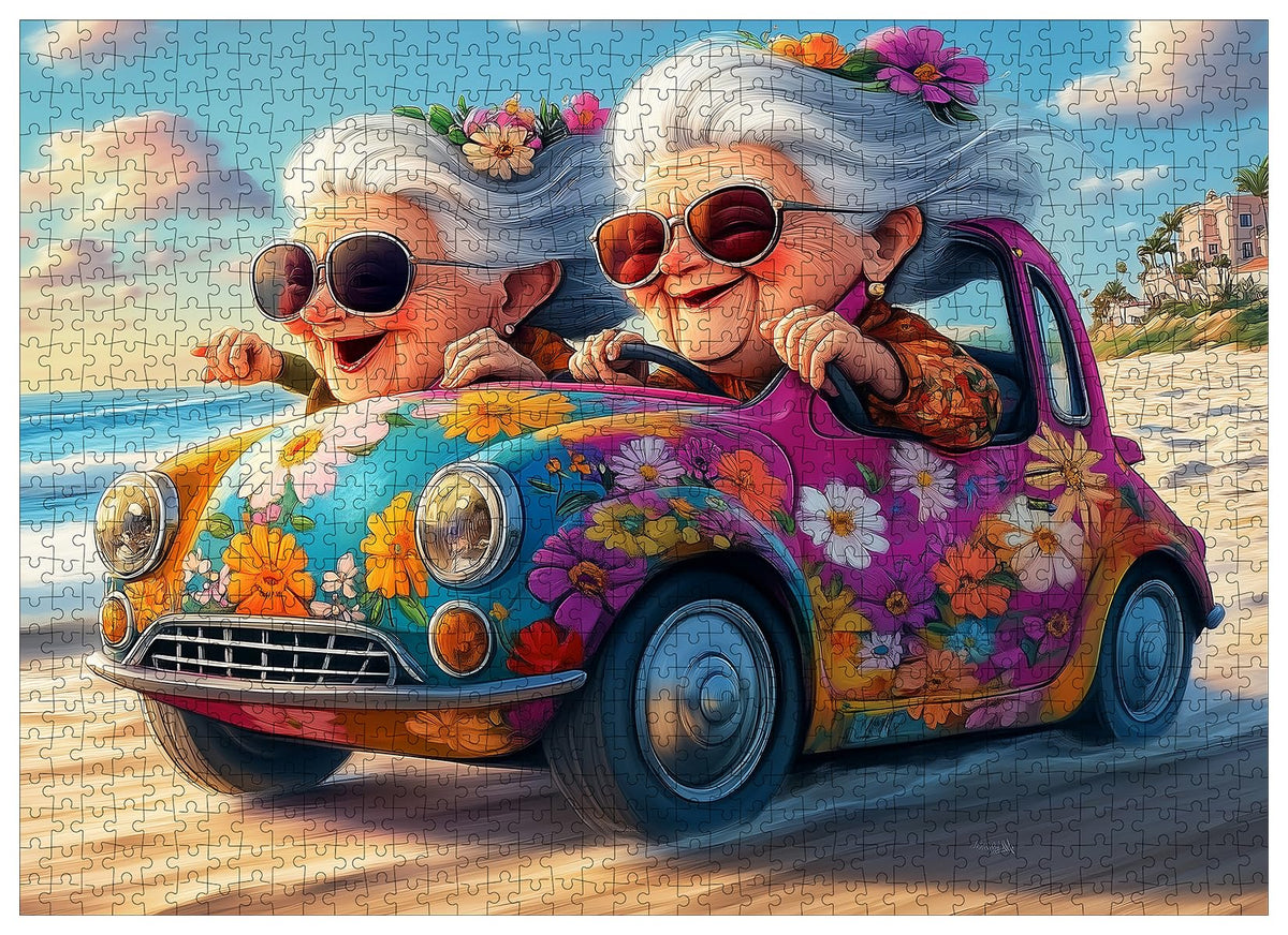 Lirches Happy Grandma puzzle beach scene for family bonding and relaxation